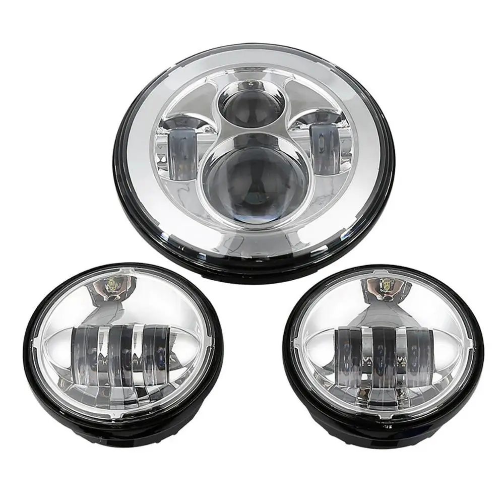 

Chrome/Black 7" LED Sealed Beam DRL Headlight + 2Ч 4.5" FOG Light Lamps For Harley New