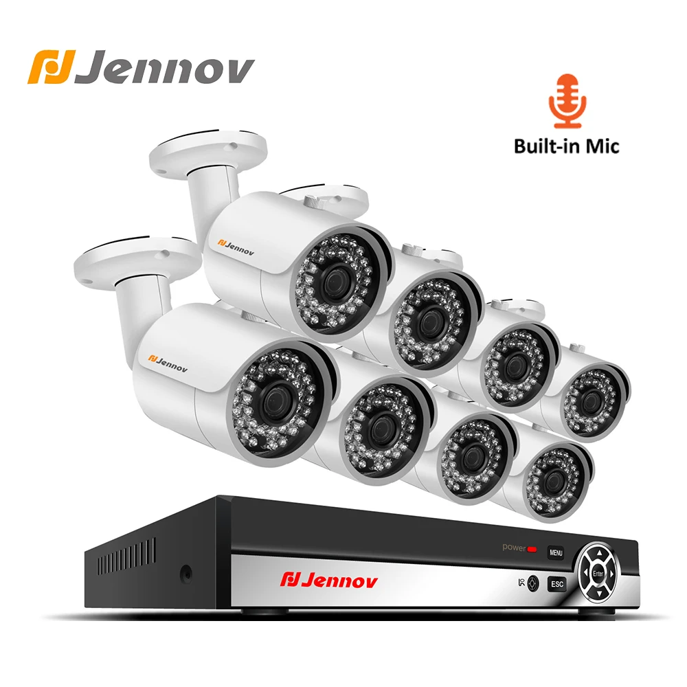 

Jennov 8CH HD 1080P Security Camera System CCTV Set IP Cam Kit Video Surveillance POE NVR P2P Audio Record System IP66 Remote