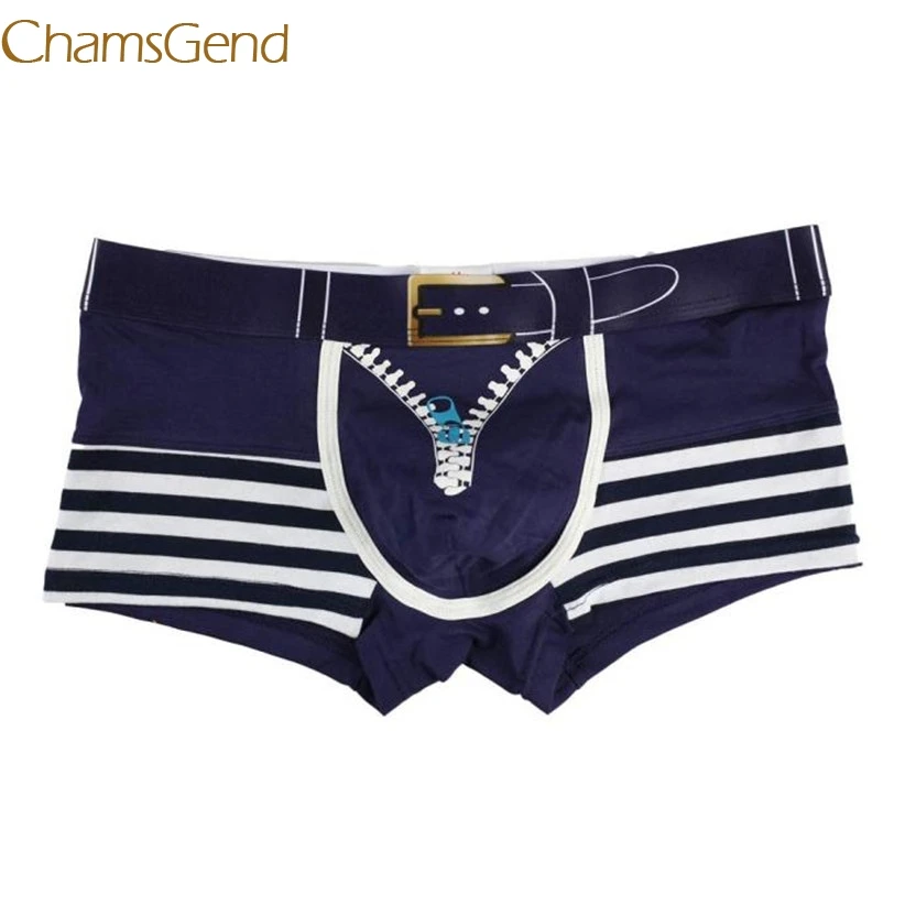 Chamsgend Newly Design Sexy Men Striped Faux Zipper Underwear Cotton