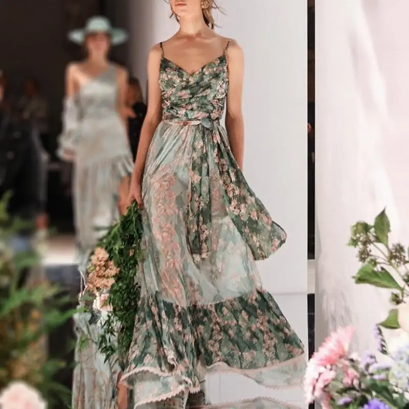 

New elegant summer vacation condole belt dress fashionable elegant female floral dress