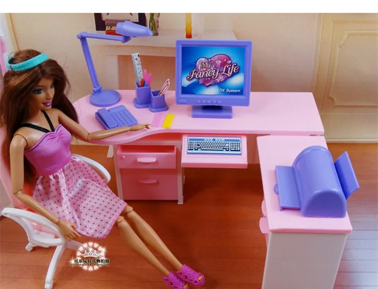Домашний офис Компьютерный стол комбинированный книжный шкаф кукольная мебель для куклы Барби DIY игрушки, аксессуары для кукол