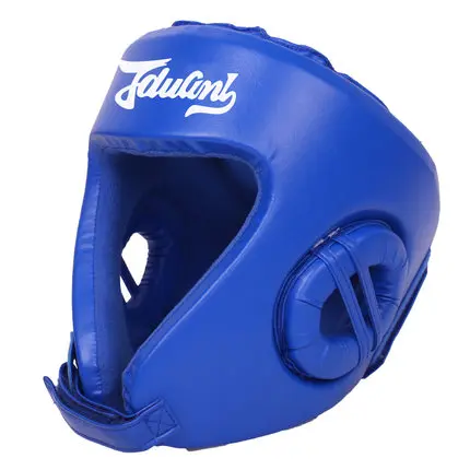 Мужские боксерские шлемы из искусственной кожи для детей и взрослых Санда Тхэквондо ММА боевые искусства защита головы тренировочные головные уборы боксерские шлемы - Цвет: Blue