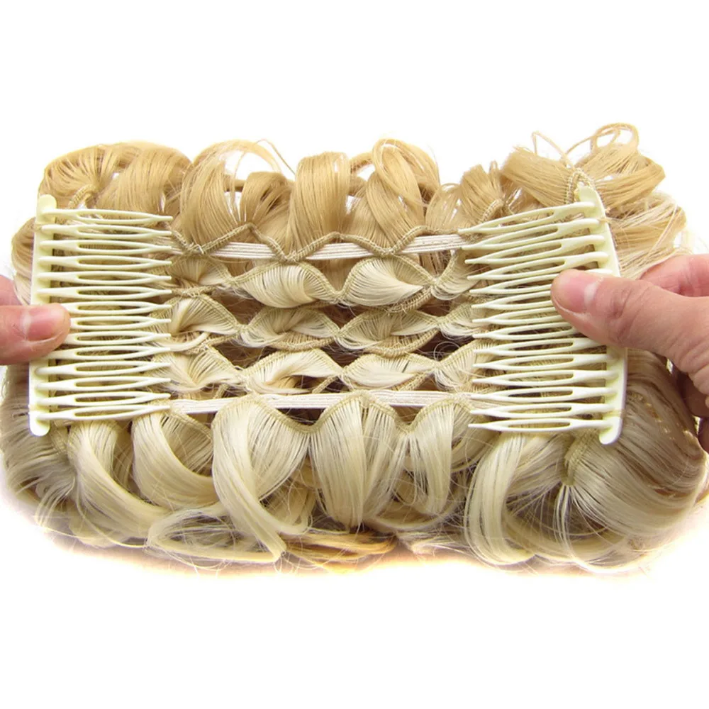 S-noilite LARGE Comb Clip In Curly Synthetic Hair Pieces Chignon Updo Cover Hairpiece Extension Hair Bun