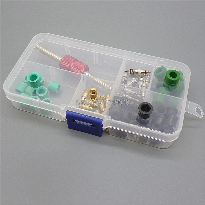 Car A/C Schrader Valve Core & Remover Tool AC Hose Rubber Gasket