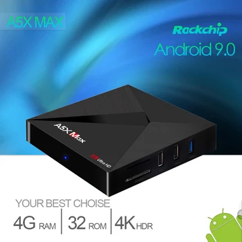 

AMOBSAT A5X Max Smart Android 9.0 TV Box RK3328 Quad Core 4GB RAM 32G ROM USB 3.0 WiFi LAN VP9 H.265 UHD 4K Media Player Tv box