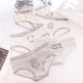 

1PC Panties for Women Cotton Lattice Letters Print Underwear Ladies Lingerie Girl Briefs Female Underpants Cartoon Panty