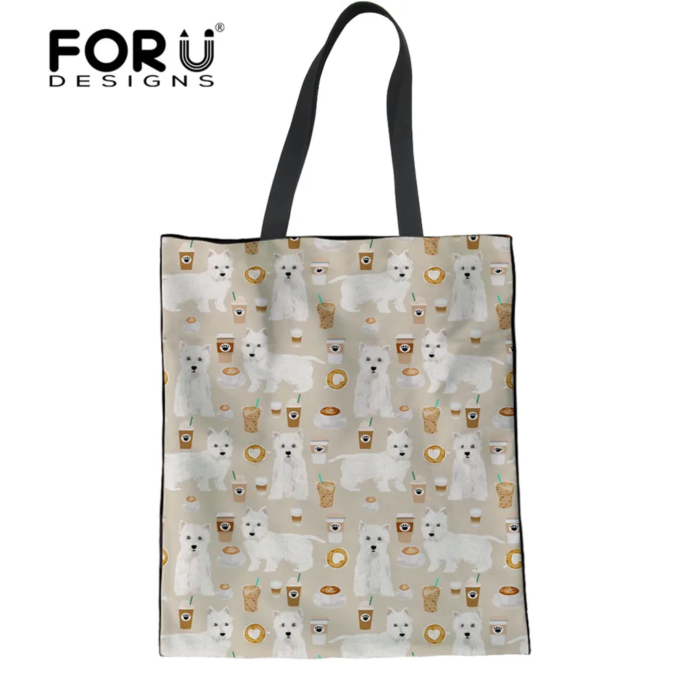 FORUDESIGNS вместительные женские сумки для покупок 3D милые животные собака Westie