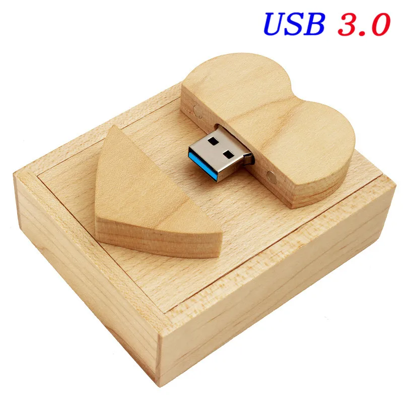 JASTER(10 шт. бесплатный логотип) клен деревянное сердце 64 Гб usb3.0+ упаковочная коробка USB флеш-накопитель Флешка 16 ГБ 32 ГБ оптом и в розницу - Цвет: Maple With box