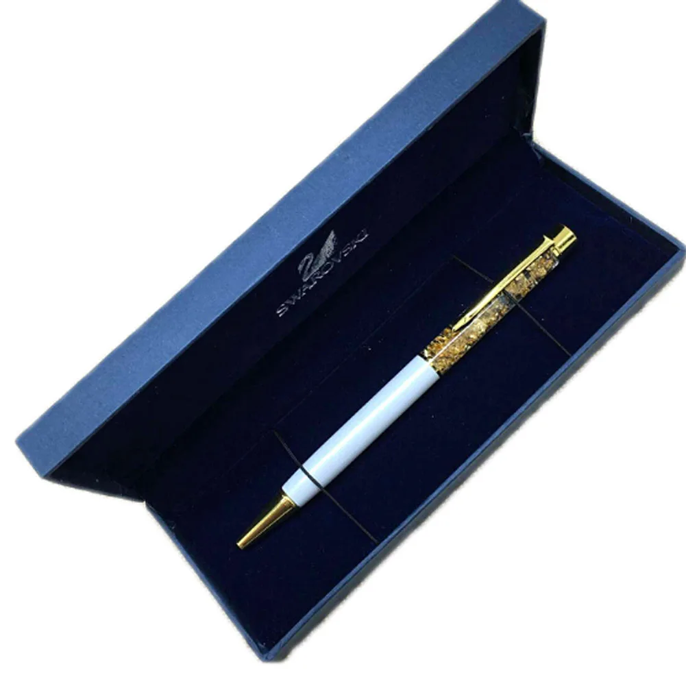 Высококачественный золотой порошок, масляная Хрустальная ручка Креативные элементы металла, стразы, подарок ручки, песочные часы шариковая ручка - Цвет: Белый