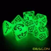 BESCON DARK ELVES Glowing Dice Set (7 piece), Oversized GLOW IN DARK Carved Role Playing Games RPG Dice Set 6