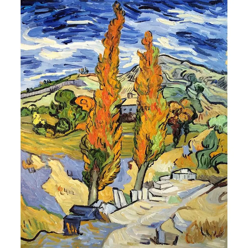 Handmade oil painting reproduction of Vincent Van Gogh High quality Two Poplars on a Hill Living room decor |
