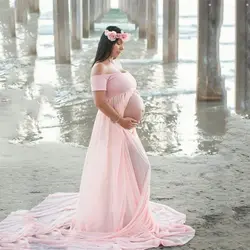Для беременных фотографии Лодка шеи платье для беременных с открытыми плечами короткий рукав стрейч хлопковое шифоновое платье В