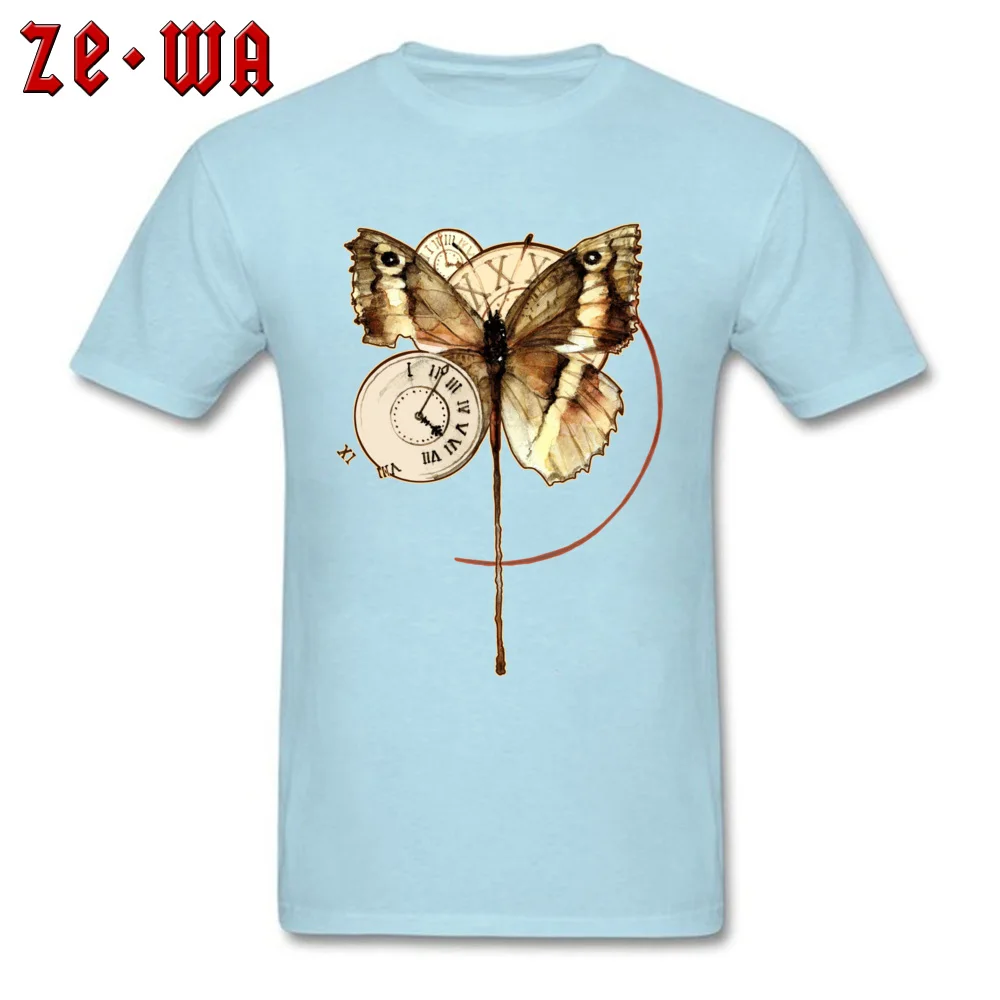 Party Butterfly clocks Men`s Tshirts Graphic Lovers Day Short Sleeve Round Collar 100% Cotton Tops & Tees Casual T-shirts Butterfly clocks light