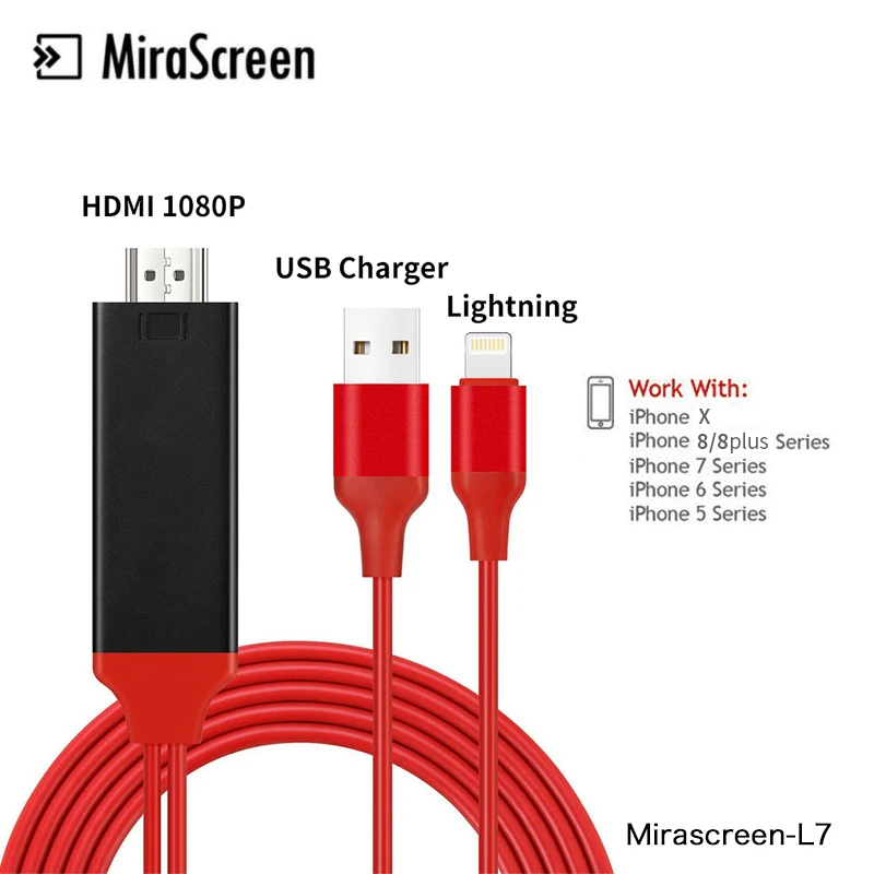 

100PCS HDMI Cable for Iphone X for 7 8 6 plus iPad For Lightning to HDMI HDTV 1080P Audio Adapter Cables For game Video Display