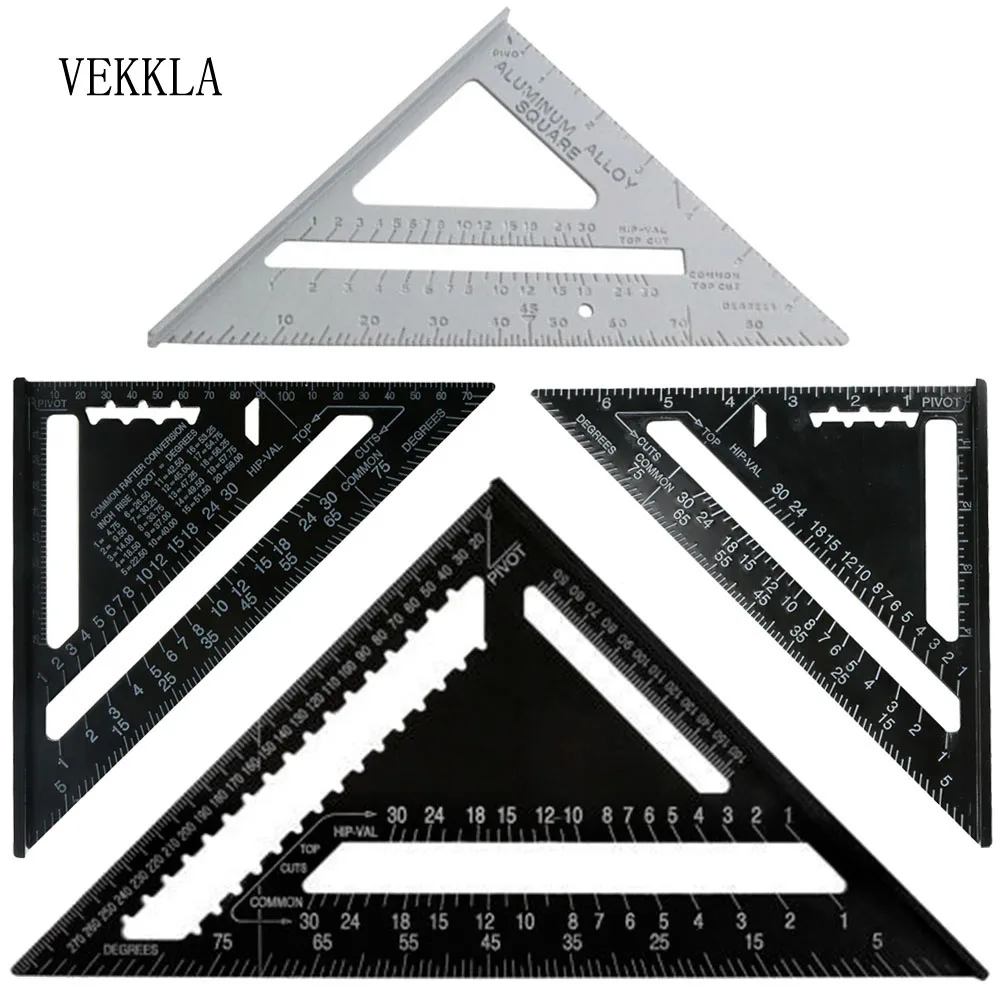 

7/12Inch Metric Aluminum Alloy Metric Triangle Ruler Square Triangle Angle Protractor for Woodworking Miter Measuring Tools