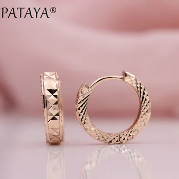 

PATAYA New Arrivals 585 Rose Gold Lattice Unique Simplicity Big Dangle Earrings Women Symmetry Luxury Wedding Party Jewelry