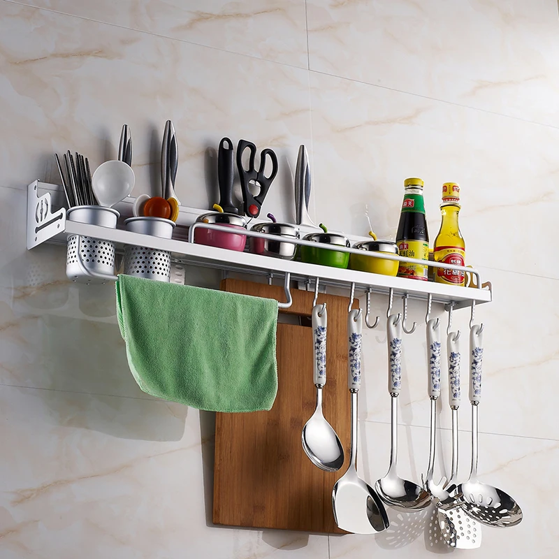 Kitchen Helper Shelf Promotion For Promotional New Kitchen Good Helper Utensils Aluminum Storage Rack Organizer With Hooks Cups Multi Function E Holder Tools 232423