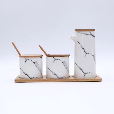 

3Pcs/Set Ceramic Spice Jar Nordic Marble Texture Chopsticks Bottle Oil Bottle Kitchen Storage Tank Kitchen Accessories Tableware