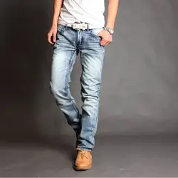 2019 новый бренд мода светло-голубой три-di мужчины sional cut мужские самообработки джинсы мужские четыре сезона прямые джинсы Размер 34 36
