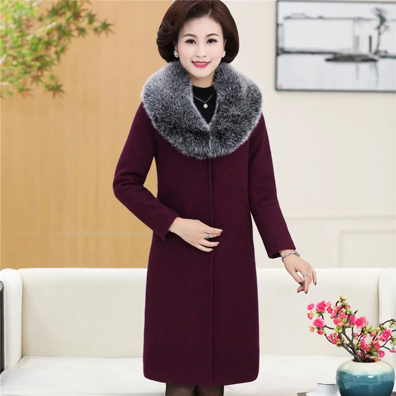 2019 green Mode Femmes Col Taille hiver Fourrure Manteau Longue Automne wine Red D'âge Laine Gray X1407 Grande Moyen Femelle Veste Nouvelles De 4SHxrvnq4B