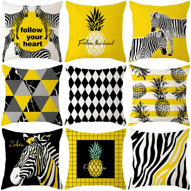 

New household items pillowcases yellow geometric sofa cushion cover zebra cotton linen living room decoration pillowcover
