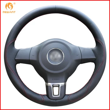 

MEWANT Black Leather Car Steering Wheel Cover for Volkswagen Golf 6 Mk6 VW Polo MK5 2010-2013 Interior Accessories Parts Kit