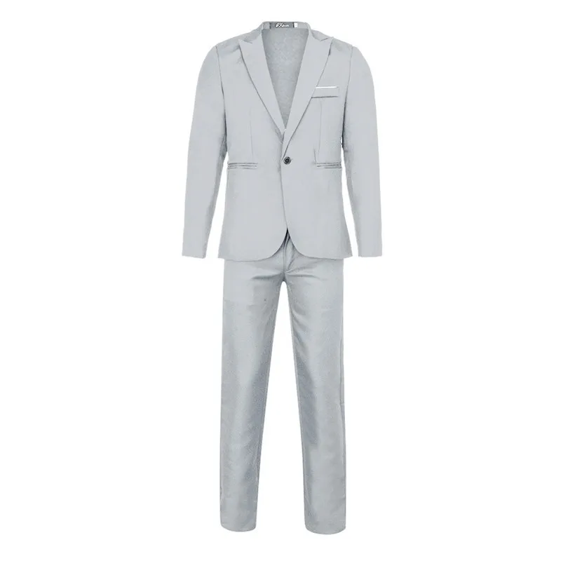 2019 New Fashion Men Slim Button Suits Formal Solid Business Blazer Casual Host Show Jacket Coat & Pant Dropshipping #E22 (10)