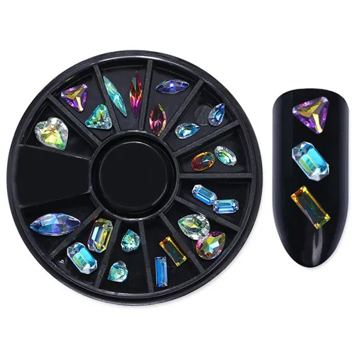 Стразы для дизайна ногтей голографический маркиз заклепки многоразмерные AB цветной Маникюр голографический лазер 3D украшение для ногтей в колесах - Цвет: 8