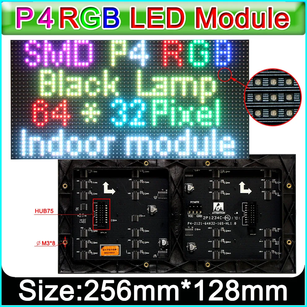 Новинка 2017 RGB P4 светодио дный отображает модуль 1/16 сканирования, SMD 3 в 1 RGB P4 Крытый полноцветный светодио дный панели, 256 мм * 128 мм 64*32 точек