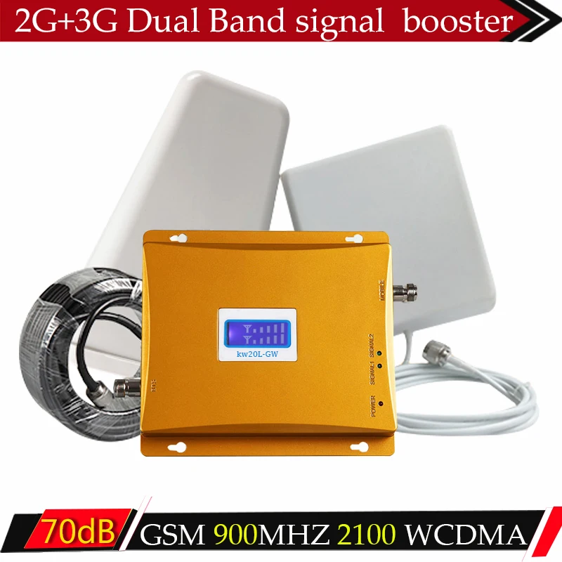 

LCD Display 3G WCDMA 2100MHz GSM 900Mhz Dual Band Cell Phone Signal Booster GSM 900 2100 UMTS Signal Repeater Amplifier