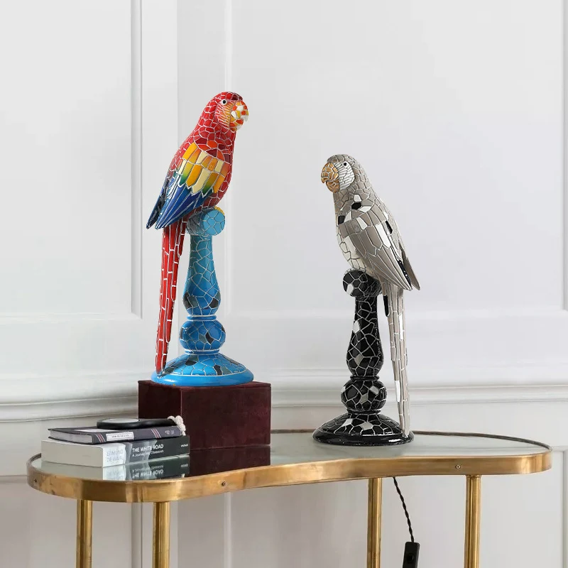 

Hot European mosaic resin parrot ornaments living room TV cabinet bookcase office furnishings handmade bird crafts decoration