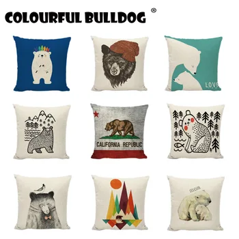 

Lovely Polar Bear Cushion Cover Geometric Pattern Throw Pillow Case Home Decorative Cotton Linen Printed Fashion Cojines 45*45cm