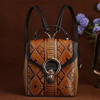 

High Quality Embossed Backpack PVC Retro Women Shoulder Bag Multifunction Design Cross body Bags Female Small Daypack Rucksack