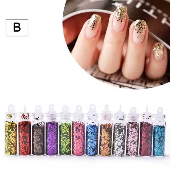 12 Colors Nail Glitter Dust Nail Art DIY Makeup Decoration Powder Set Comestic Tools CD88