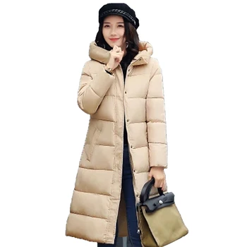 

2018 New Women Winter Wadded Cotton Jacket Coat Female Warm Jacket Cotton Coat Lady Long Parka with Hooded Feminina Inverno F643