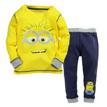 2016 new Children’s Clothing Sets baby boy sports suit sets Despicable Me Minions cotton cartoon T-shirt+casual long pants