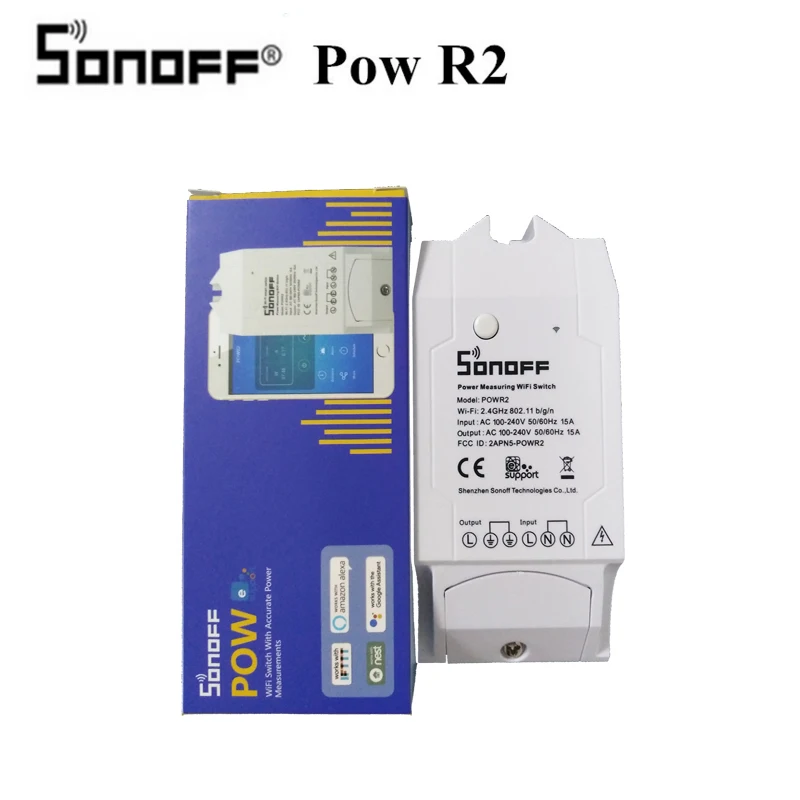 Смарт переключатель Sonoff Pow R2 15A 3500 Вт Wifi с более высокой точностью измерения