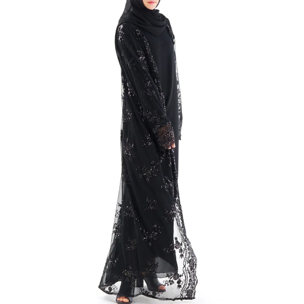 Вышитое блестками мусульманское платье абайя исламское женское Малайзийский джилбаб джеллаба халат Musulmane турецкий Baju открытое кимоно кафтан