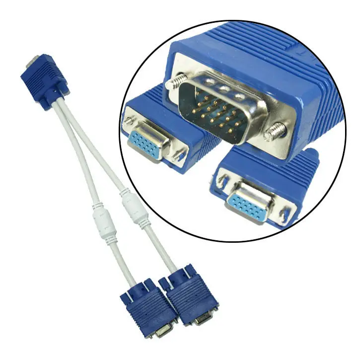 

2 in1 VGA SVGA Male to 2 Dual Female Y Adapter Splitter Cable 3+6 15 Pin M/2F video Monitor TV Cable