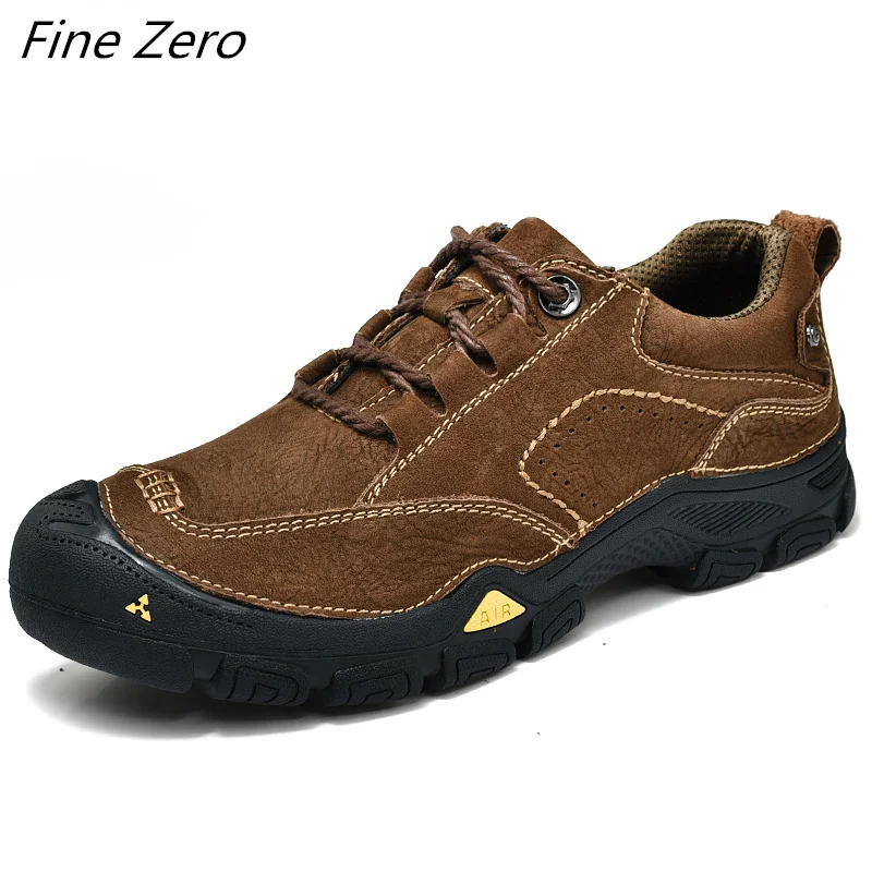 Men's Waterproof Hiking Shoes Travel Shoes Outdoor Non-slip Wear Hunting Sneakers Genuine Leather Trekking Climbing Sports Shoes - Цвет: Brown 80166