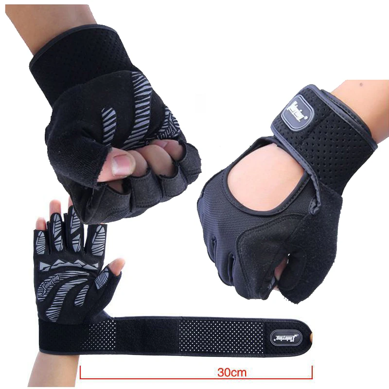 Long Belt Body Building Fitness Gym Gloves half finger Crossfit Weight Lifting Gloves For Men Musculation Women Barbell Dumbbell
