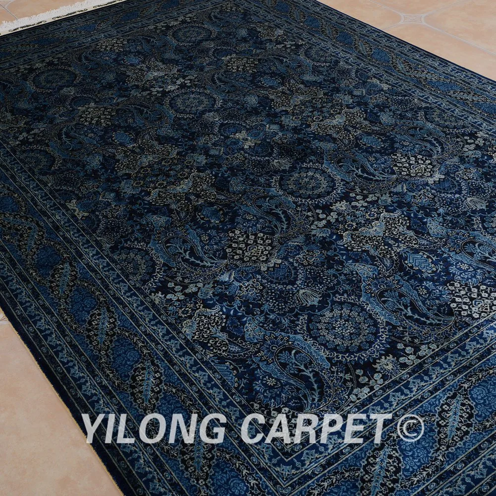 Yilong 5 &quotx 8&quot Шелковые турецкие ковры темно синий прямоугольник ручная работа