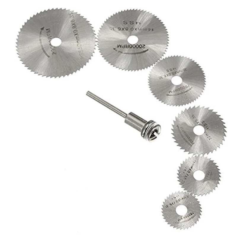 7pcs/set Cutting Discs Mandrel HSS Rotary Circular Saw Blades Cutoff Accessories 