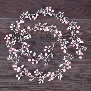 

New Fashion Bride Pink Pearl Hair Band Headband Bridal Tiara Crystal Jewelry Handmade Princess Rhinestone Hair Accessories