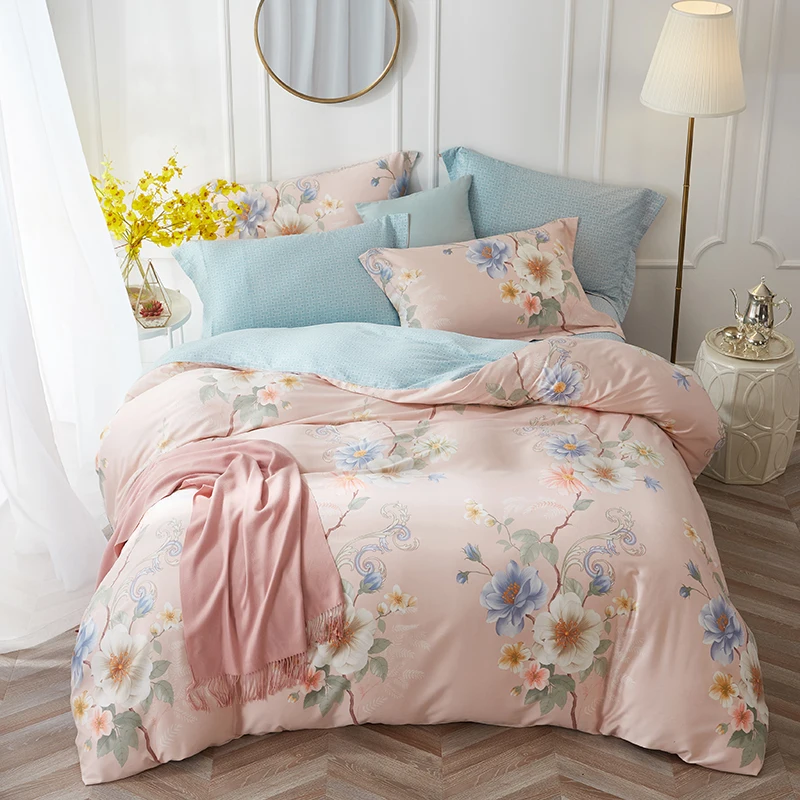 

Floral Print Sanding Tencel Bedding Set Queen Size King Size Home Textiles Duvet Cover Bed Sheets with Pillowcase