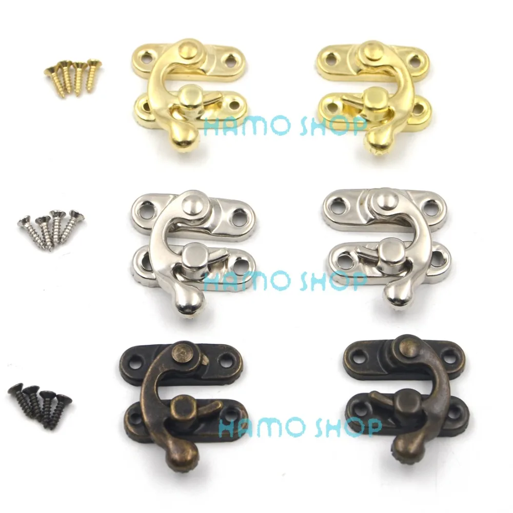 

6pcs 29x33mm Mix 3 Colors Antique Decorative Jewelry Gift Wine Wooden Box Hasp Latch Hook With Screws DIY