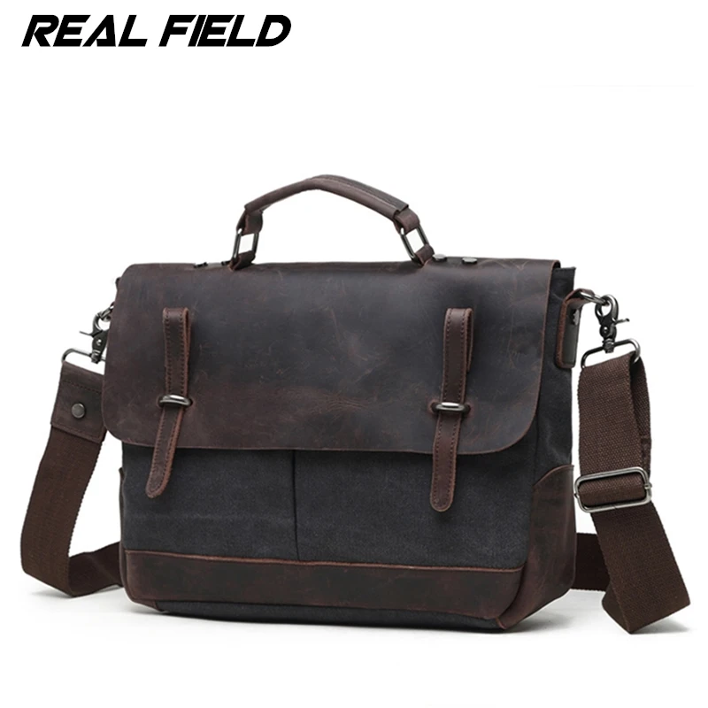 

Real Field Genuine Leather Men Tote Bag Messenger Crossbody Bag Fashion Male Satchels Briefcase Vintage Cowhide Shoulder Bag 257