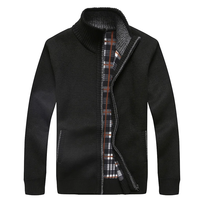 Мужской свитер, зимняя однотонная утолщенная верхняя одежда, свитер, пальто, повседневные кардиганы, бархатная подкладка, большой размер 3XL GF-M96 - Цвет: Black