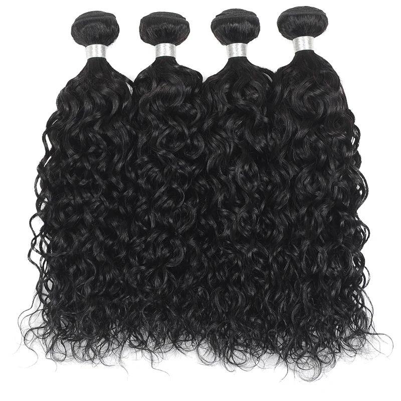 Pinshair Human Hair Weave Bundles Natural Black Water Wave Hair Extensions 1/3/4 Pieces Non-Remy Indian Hair Bundles