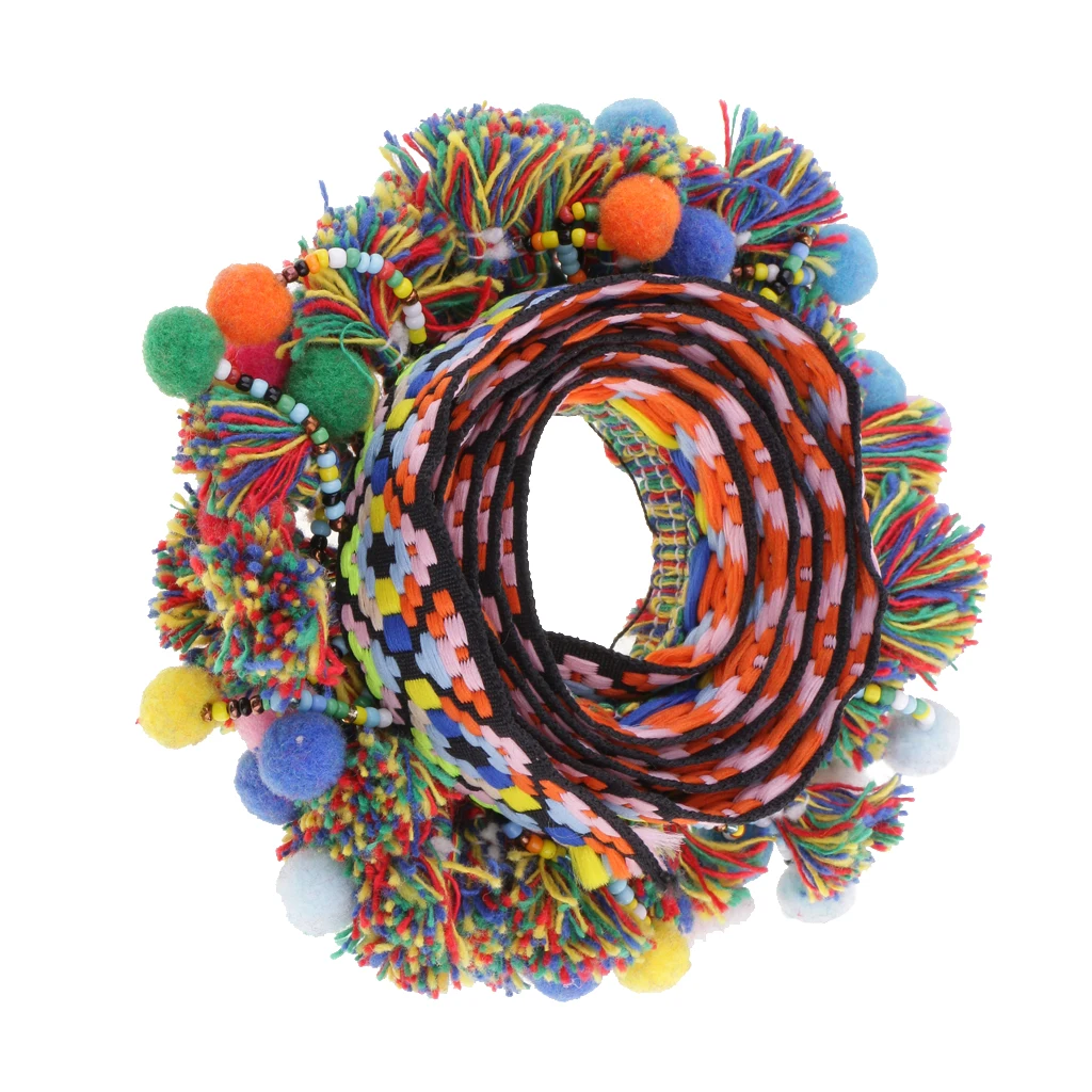 

1 Yard Colorful Pom Pom Beads Fringe Tassels Braid Jacquard Ribbon Trim 60mm for DIY Clothes Leather Craft Accessories